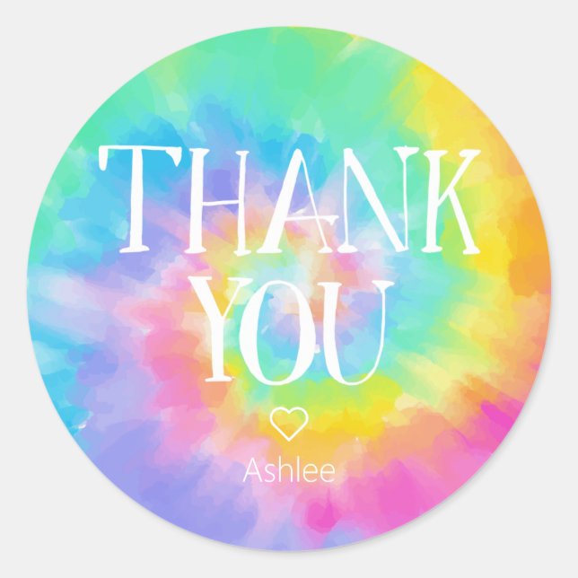 Tie Dye Thank You Classic Round Sticker (Front)