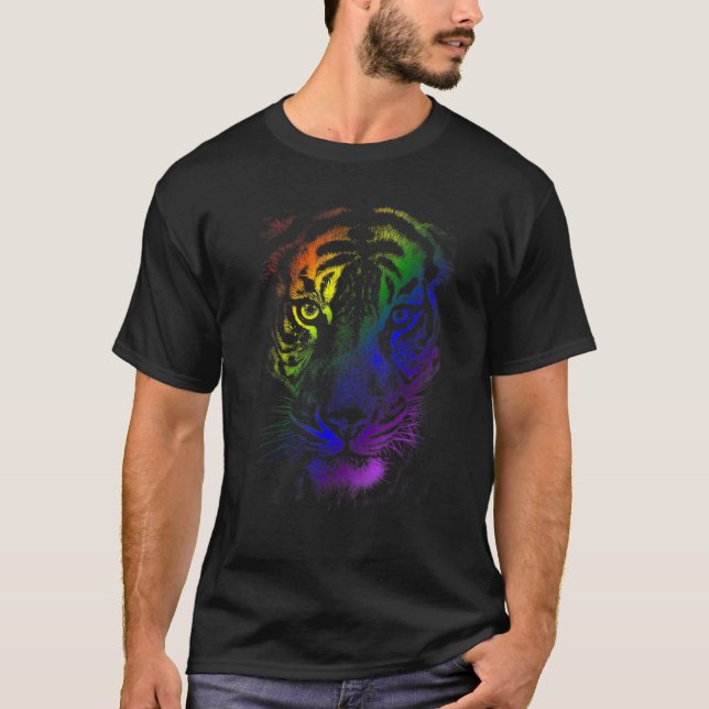 Tie dye Tiger  Rainbow Tiger Graphic for Animal Lo T-Shirt (Front)
