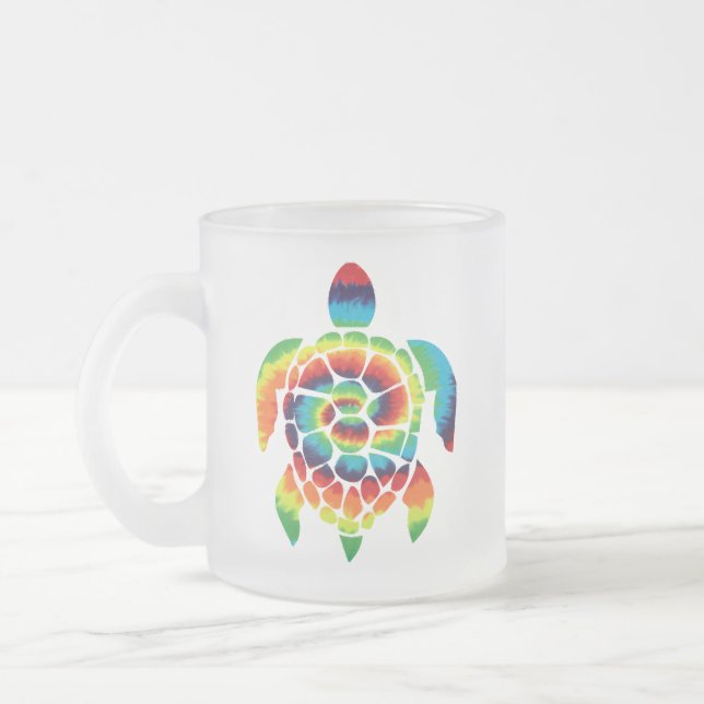 Tie Dye Turtle     Frosted Glass Coffee Mug (Left)