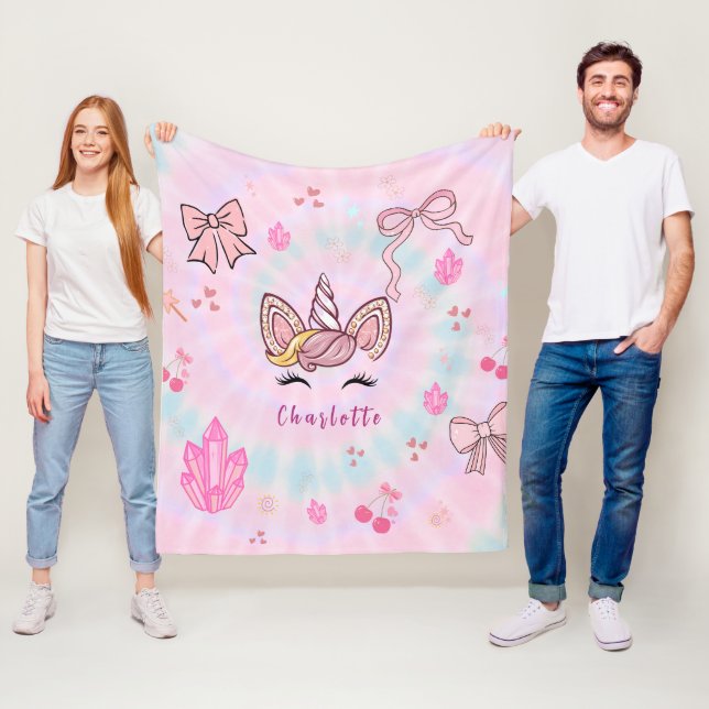  Tie Dye Unicorn Coquette Bow  Fleece Blanket (In Situ)