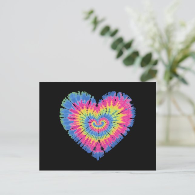 Tie Dye Valentines Colourful Hearts Day  Postcard (Standing Front)