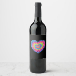 Tie Dye Valentines Colourful Hearts Day Wine Label