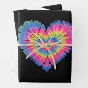 Tie Dye Valentines Colourful Hearts Day  Wrapping Paper Sheet