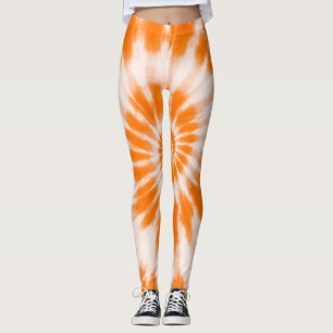 Tie-Dye Vibrant Energetic Orange Tone Soft White  Leggings