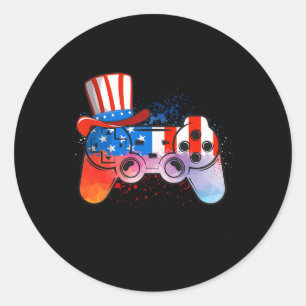 Tie Dye Video Game 4th Of July American Flag Boys  Classic Round Sticker