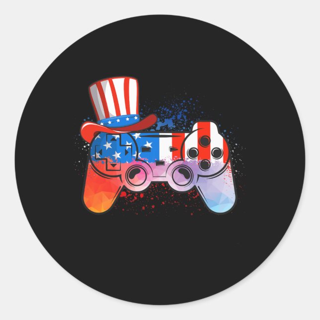Tie Dye Video Game 4th Of July American Flag Boys  Classic Round Sticker (Front)