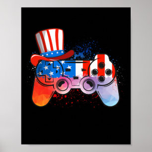 Tie Dye Video Game 4th Of July American Flag Boys  Poster