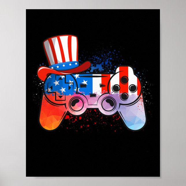 Tie Dye Video Game 4th Of July American Flag Boys  Poster (Front)