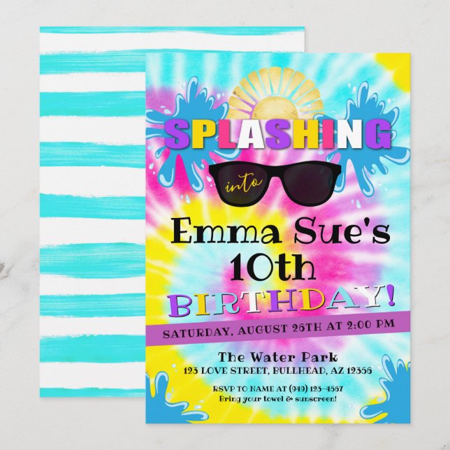 Tie Dye Water Pool Party Invitation (Front/Back)