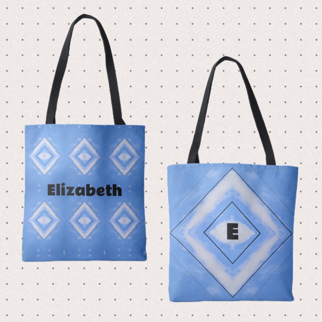 Tie-Dye White Diamonds Sky Blue Boho Chic Tote Bag (Creator Uploaded)
