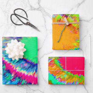 Tie Dye Wrapping Paper Flat Sheet Set of 3