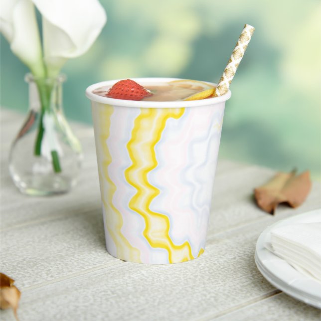Tie dye yellow swirl funky retro pattern party  paper cups (Insitu)