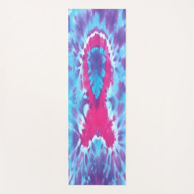 Tie-dye Yoga Mat  Breastcancer awareness ribbon (Front)