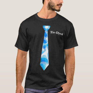 Tie Dyed Blue and White Pattern Fake NeckTie T-Shirt