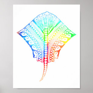 Tie Dyed Colours Tribal Stingray Poster