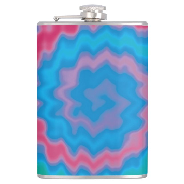 Tie dyed groovy funky retro swirl pattern cool hip flask (Front)