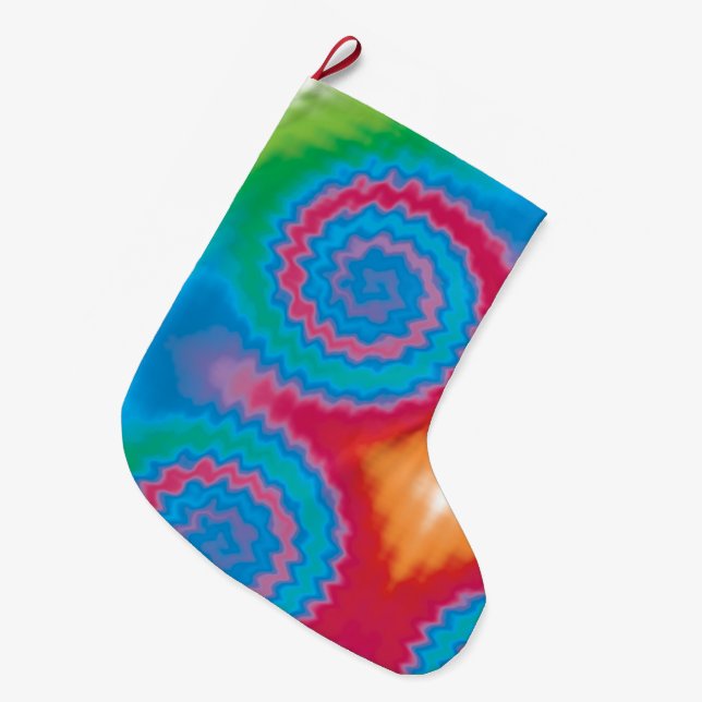 Tie dyed groovy funky retro swirl pattern cool large christmas stocking (Front (Hanging))