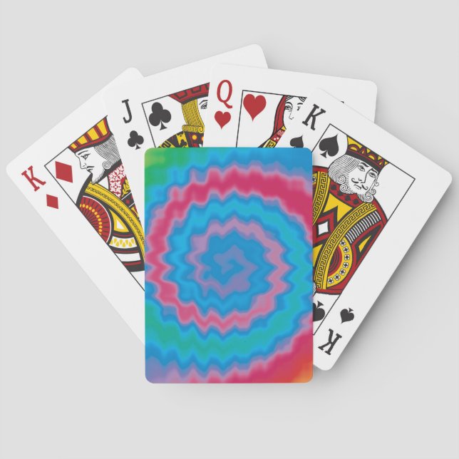 Tie dyed groovy funky retro swirl pattern cool playing cards (Back)