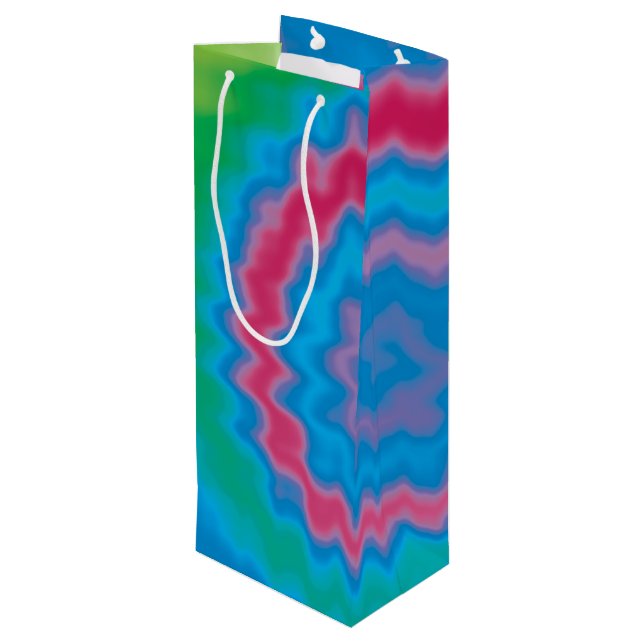 Tie dyed groovy funky retro swirl pattern cool wine gift bag (Back Angled)
