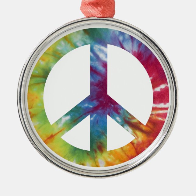Tie Dyed Peace Sign Metal Tree Decoration (Front)