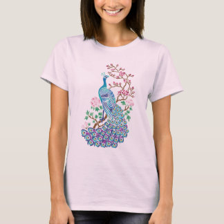 Tie-Dyed Peacock & Flowers T-Shirt