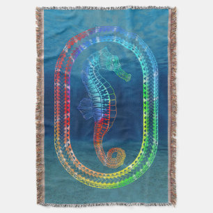 Tie Dyed Tribal Seahorse Throw Blanket