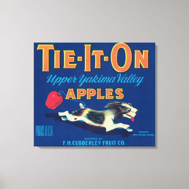 Tie It On Apple Label (blue) - Tieton, WA Canvas Print (Front)