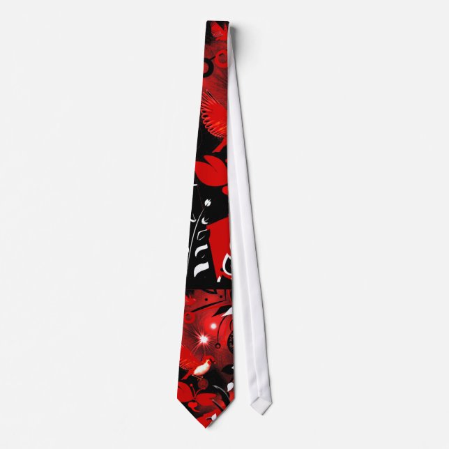 Tie Men's Asian Floral Red Birds (Front)