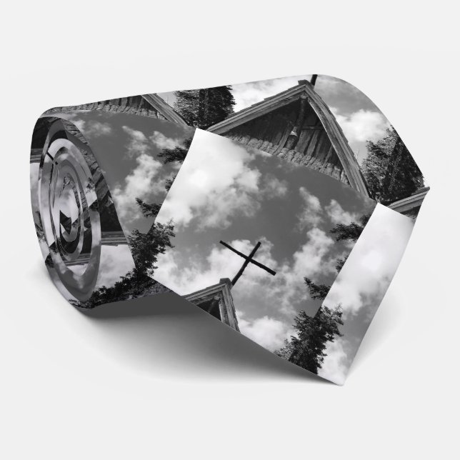 Tie, Old Country Church. Black and White Tie (Rolled)