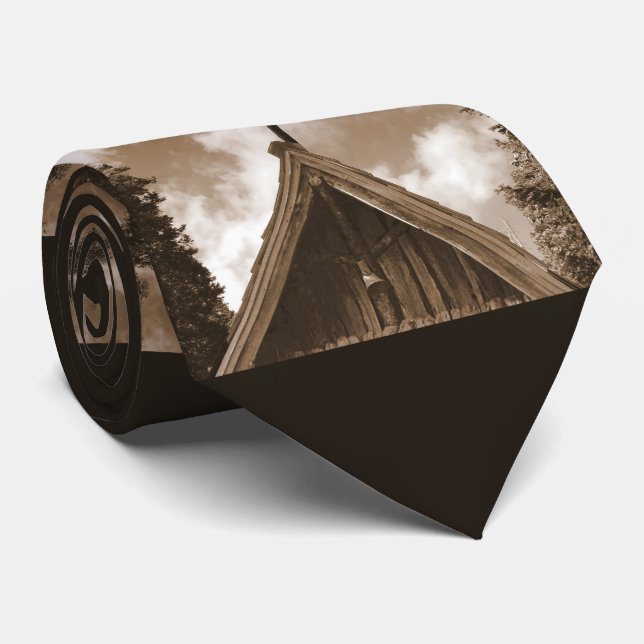 Tie, Old Country Church, Sepia Triple Repeat Tie (Rolled)