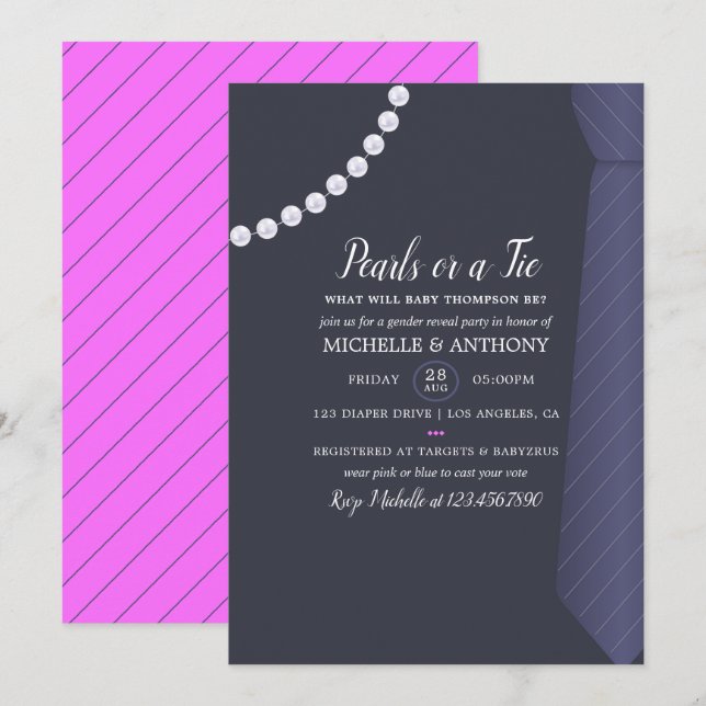 Tie or Pearl Gender Reveal Party Invitation (Front/Back)