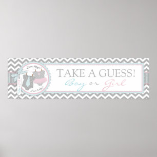 Tie or Tutu & Chevron Gender Reveal Party Banner 2 Poster