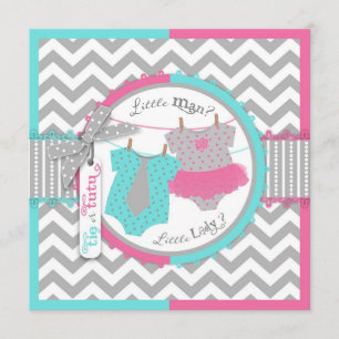 Tie or Tutu & Chevron Print Gender Reveal Party Invitation