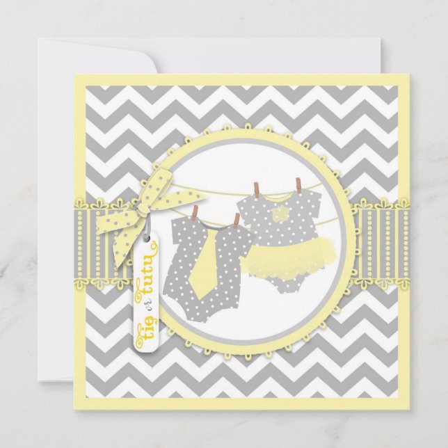 Tie or Tutu & Chevron Print Gender Reveal Party Invitation (Front)