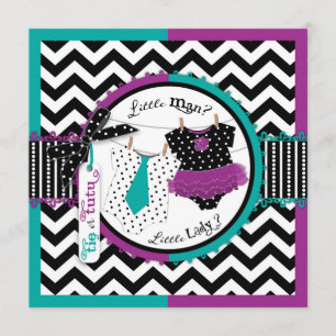 Tie or Tutu & Chevron Print Gender Reveal Party Invitation