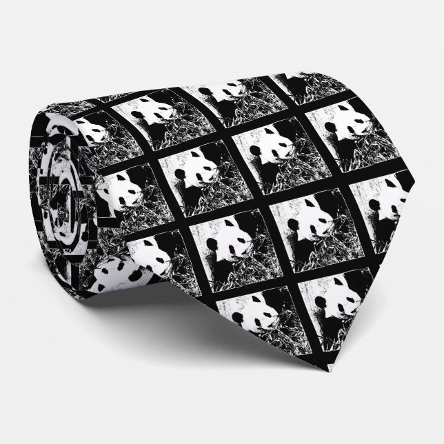 Tie, Pop Art Giant Panda Black & White Tie (Rolled)