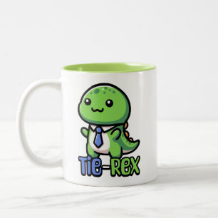 Tie Rex! Cute Tie Wearing Dinosaur Pun Two-Tone Coffee Mug
