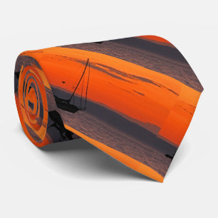 Tie, Sailboat at Sunset, Orange Sky Tie
