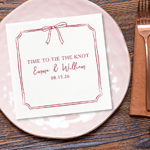 "Tie The Knot" Bow Burgundy Maroon Custom Wedding Napkin