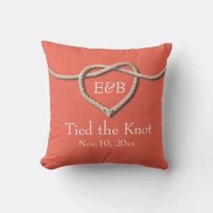 Tie the Knot Coral Burlap Outdoor Wedding Pillow
