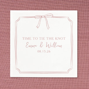 "Tie The Knot" Dusty Rose Bow Custom Names Wedding Napkin