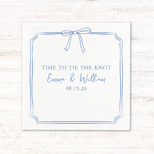 "Tie The Knot" Elegant Bow Dusty Blue Wedding Napkin