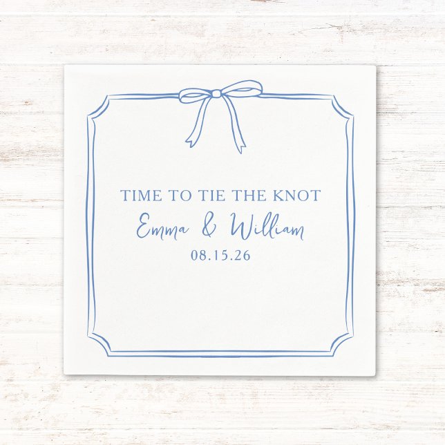 "Tie The Knot" Elegant Bow Dusty Blue Wedding Napkin (Dusty blue napkins with a chic trendy bow—perfect for your "Tie the Knot" moment. Personalize now!)