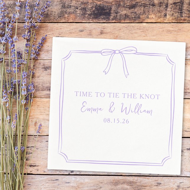 "Tie The Knot" Elegant Bow Lavender Chic Wedding Napkin (Lavender napkins with a chic bow design—perfect to "Tie the Knot" in style. Personalize yours today!)