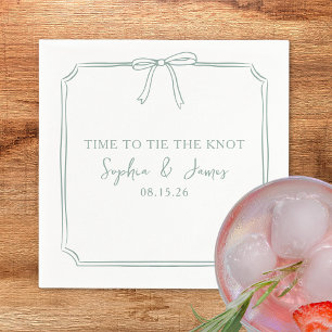 "Tie The Knot" Elegant Bow Sage Green Wedding Napkin