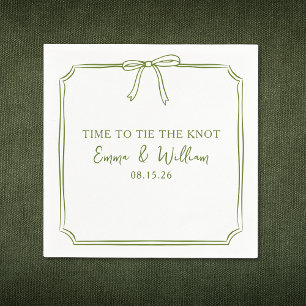 "Tie The Knot" Elegant Bow Simple Olive Wedding Napkin
