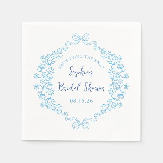  "Tie the Knot" Something Blue Bow Bridal Shower  Napkin (Front)