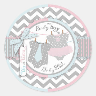 Tie Tutu Chevron Gender Reveal Classic Round Sticker