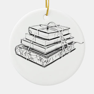 Tied Books Sketch Ceramic Tree Decoration