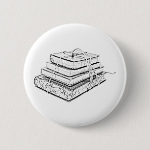 Tied Stacked Books Vintage Sketch Illustration 6 Cm Round Badge